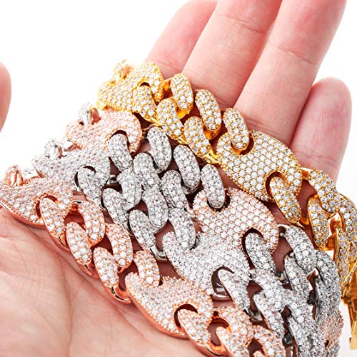 Topgrillz 16Mm 14K Gold Plated Iced Out Prong Setting Cubic Zirconia Miami Cuban Link Bracelet For Men With Box Clasp Hip Hop (White Gold, 8.5) #TOP4