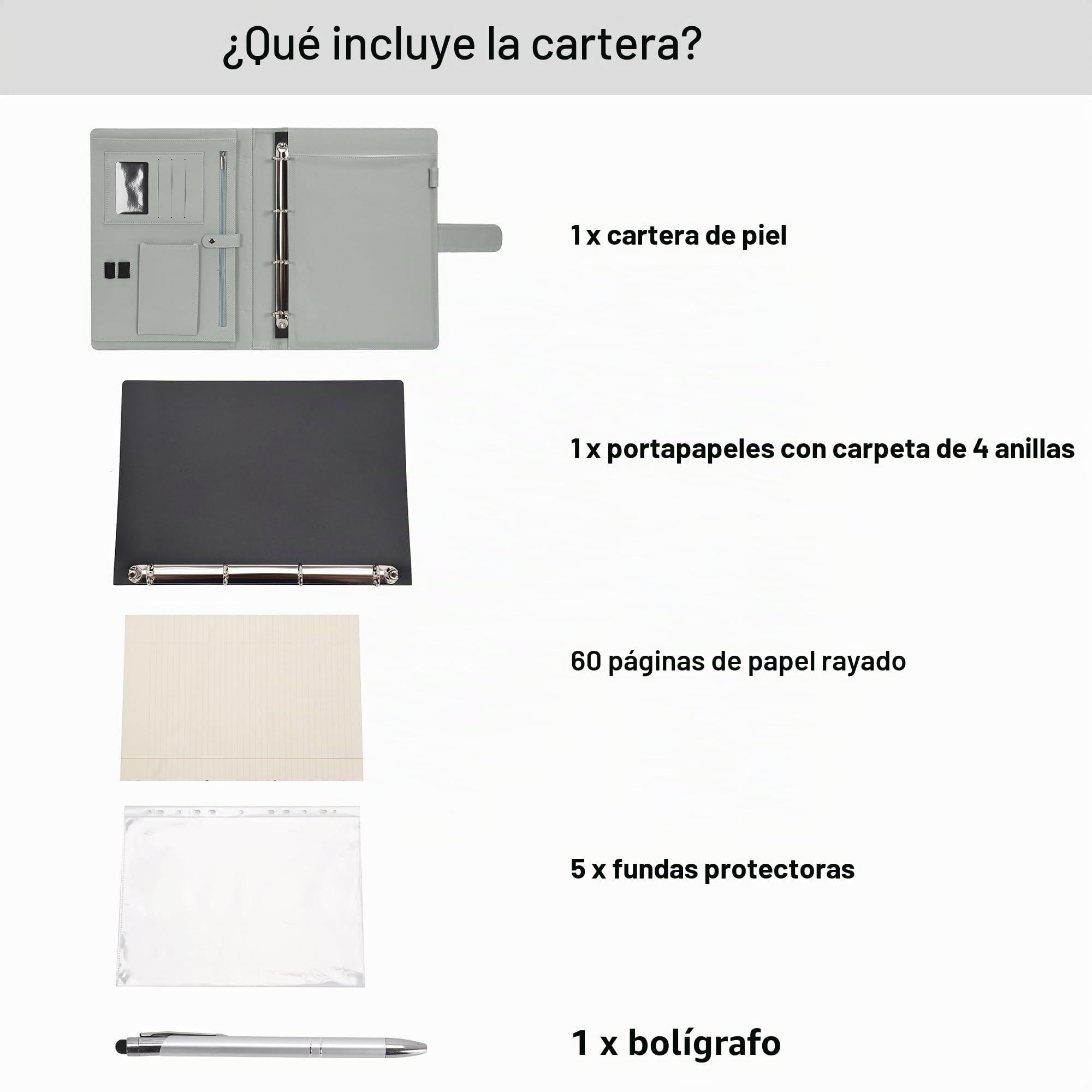 Wonderpool A4 PU Cuero 4 Anillos Combo de Escritura de Documentos Múltiples con Portapapeles Extraíble y Bolsillo Funcional para Organizador Oficina Viajes Escuela (Verde)