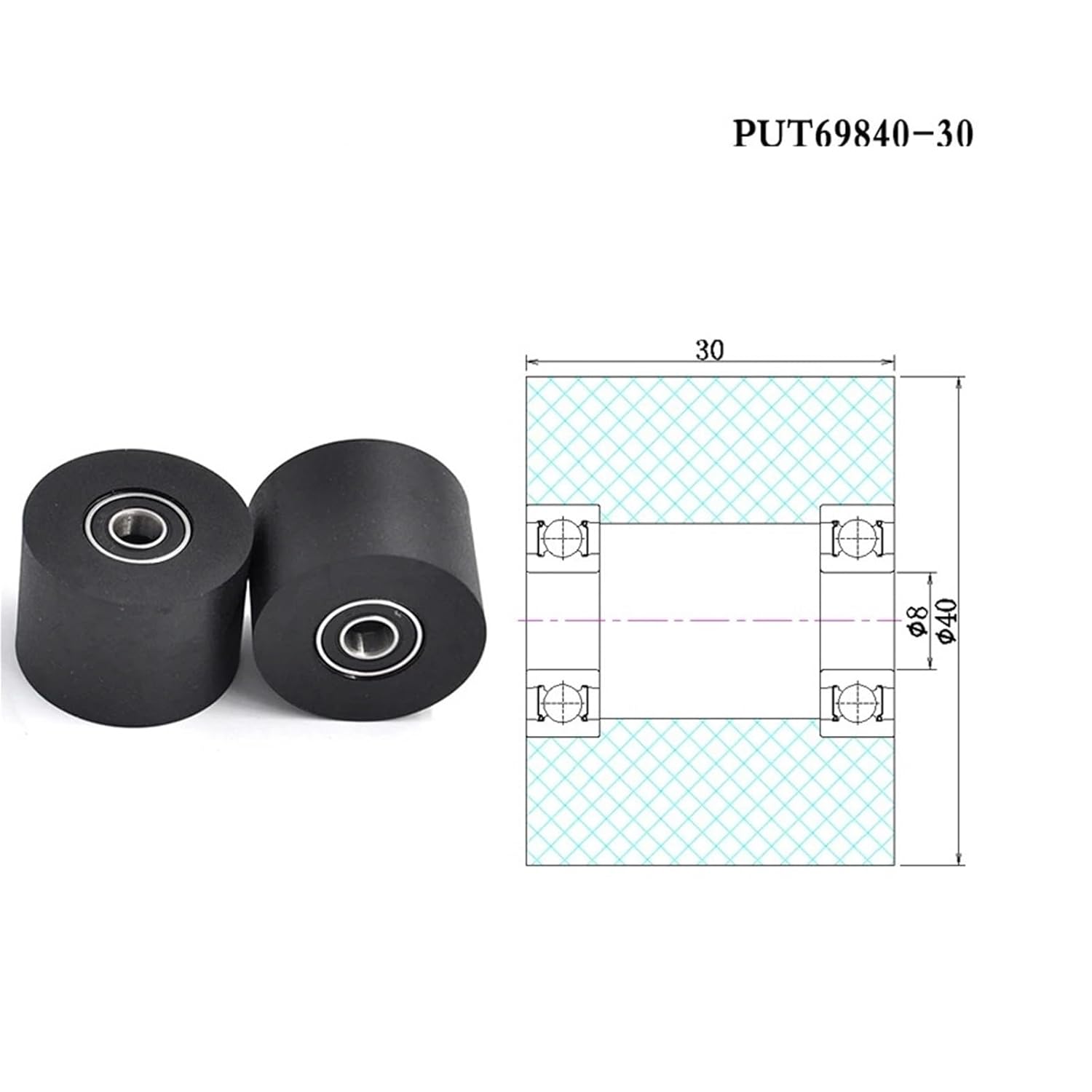 5pcs 8x40x30MM 698RS Double Bearing Polyurethane Soft Rubber Roller Conveyor Belt Silent Pulley Rolling Flat Wheel(10X40X20MM_698RS)