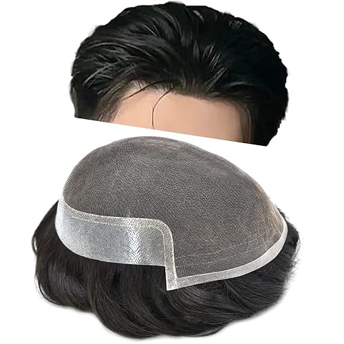 Tupé de cabello humano con encaje frontal para hombre, nudos blanqueados, línea capilar natural, sistema de cabello humano para hombre, protesis