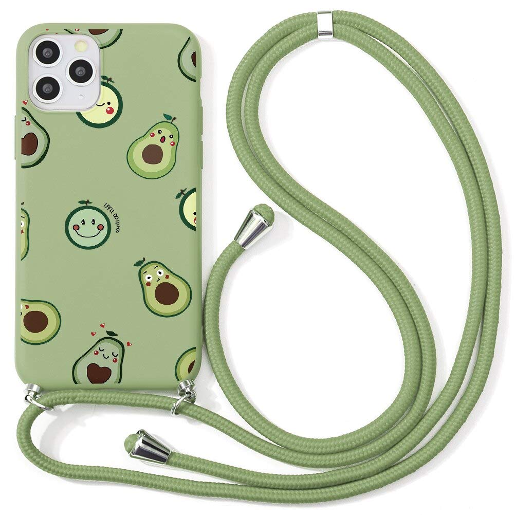 ZhuoFan Cordon Coque Pour Oppo A74 5G [6.5"] Vert Avocat Antichoc Souple Silicone Collier Housse De Protection - Réglable Lanyard 160cm De Long - Étui à Bandoulière Et Cordon