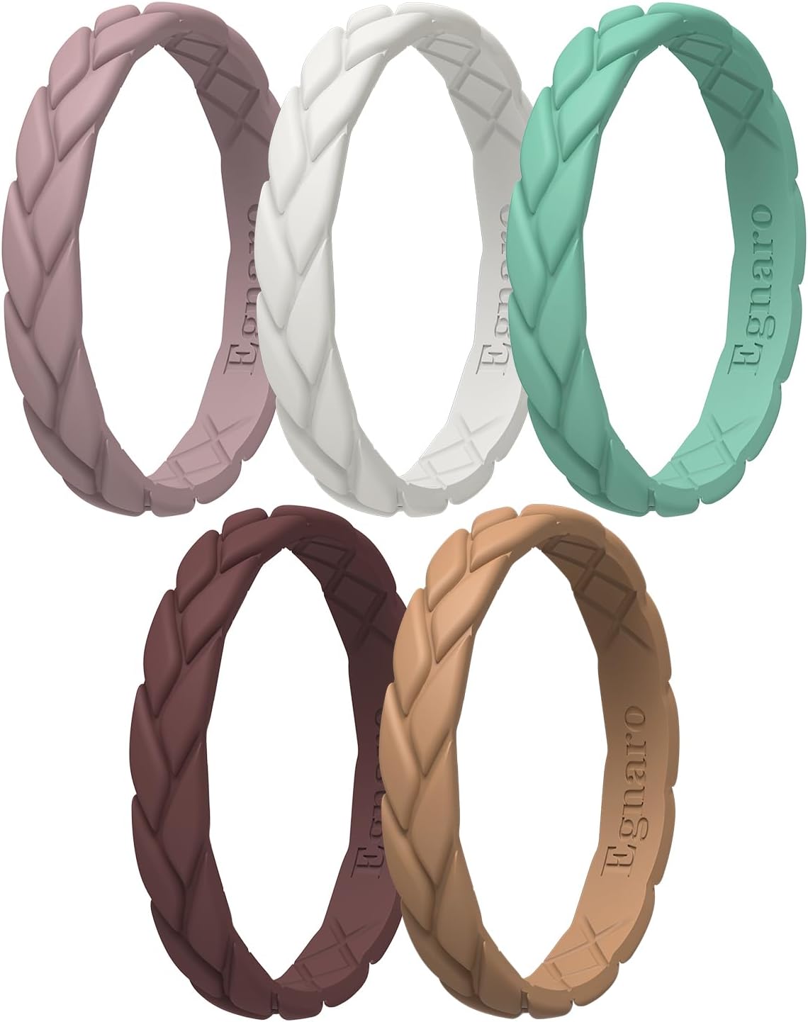 Women's Silicone Stackable Rings 3.5mm Wide 2mm Thick, Flexible Rubber Wedding Bands Leaf Braided Design Breathable Grooves For Gym Workout