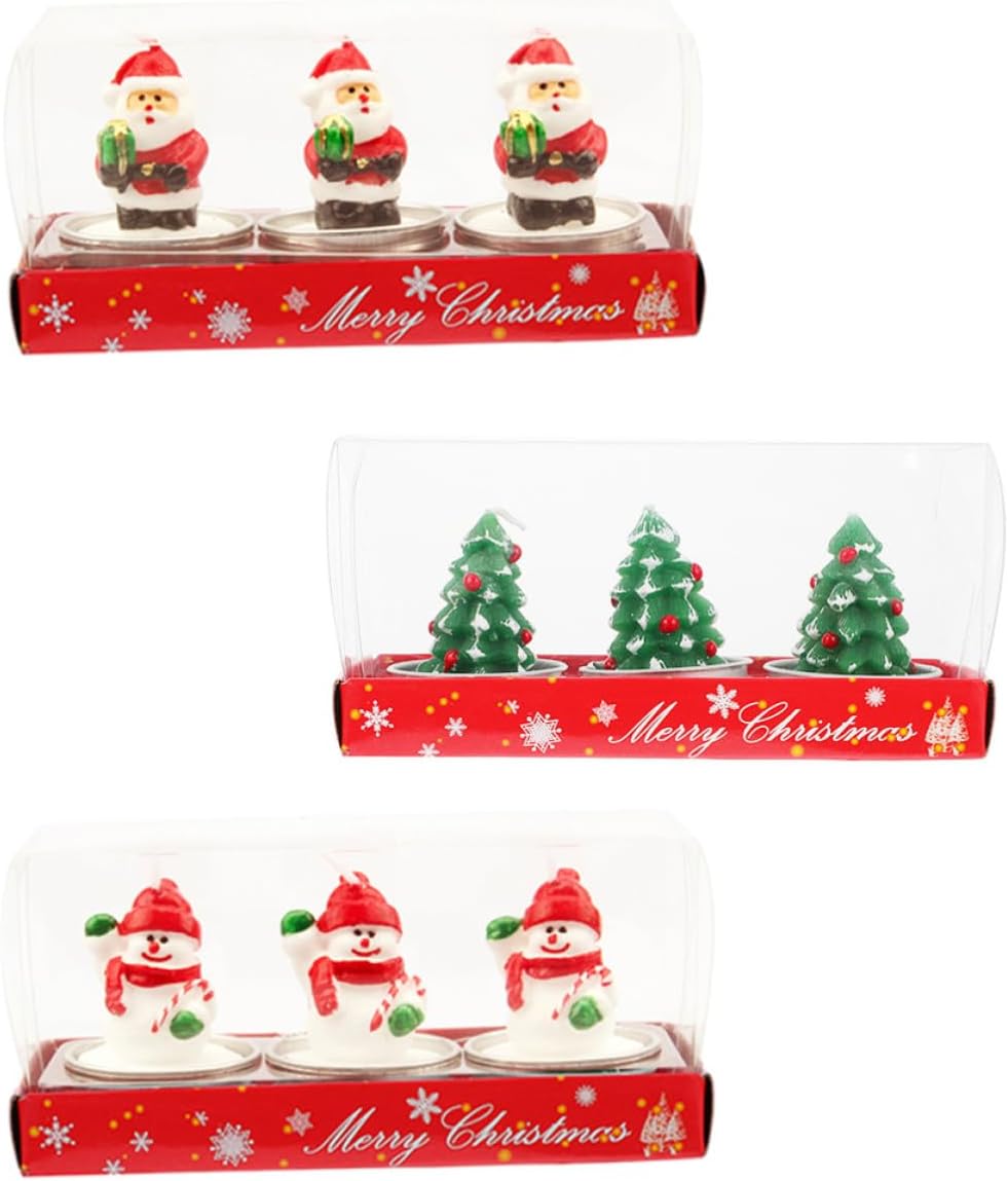 9pcs Christmas Candle Set, Decorative Standing Santa Snowman Xmas Tree