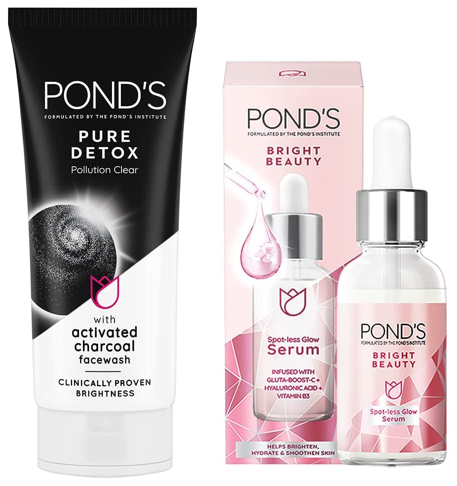Image of Pond's Bright Beauty Spot-less Glow Serum, 30ml & POND'S Pure Detox Face Wash 100 g