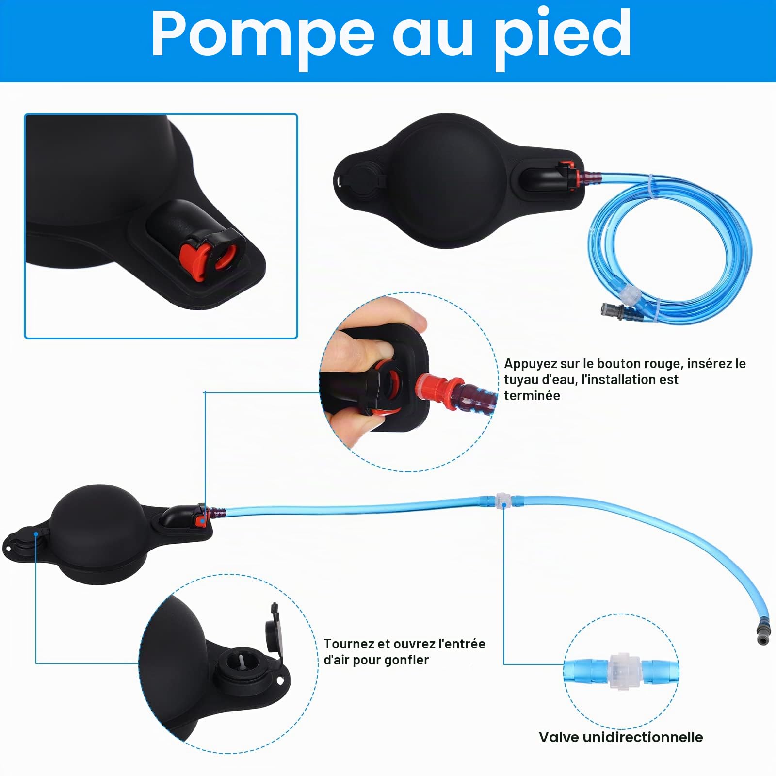 Douche de Camping Portable 12 L avec thermomètre et Pompe à Pied | TPU résistant, poche pliable, fenêtre transparente, double raccord, tuyau amovible, débit réglable, randonnée, plage, animaux