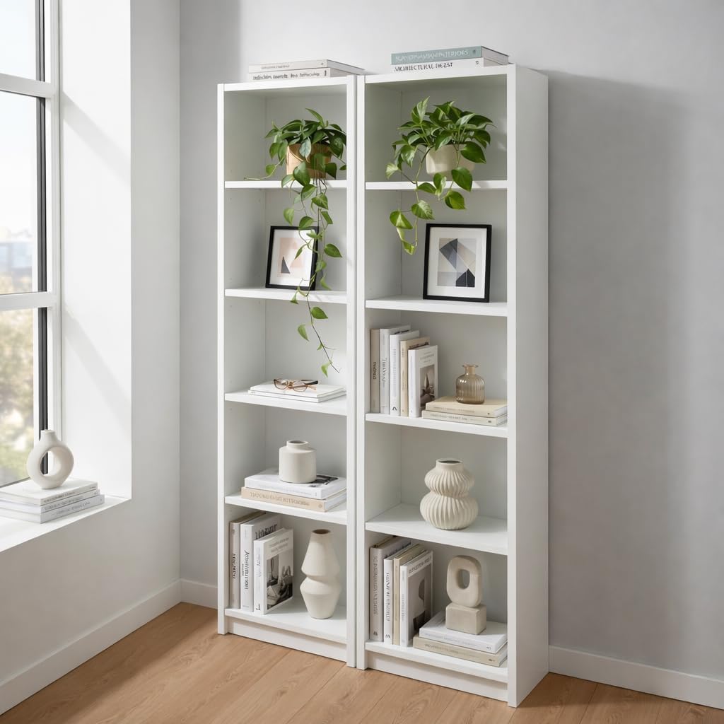 Bibliotheque étroite 50x31x183cm, Meuble bibliotheque Blanc, Etagere Rangement 5 Niveaux, Colonne Rangement Moderne, Etagere bibliothèque Ouverte pour Salon, Bureau, Chambre