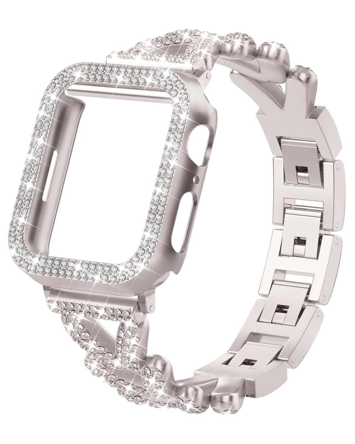 Rhinestones Encrusted Metal Bracelet and Case Compatible with Apple Watch Bands 38mm-49mm Series 10 1 SE Ultra 2
