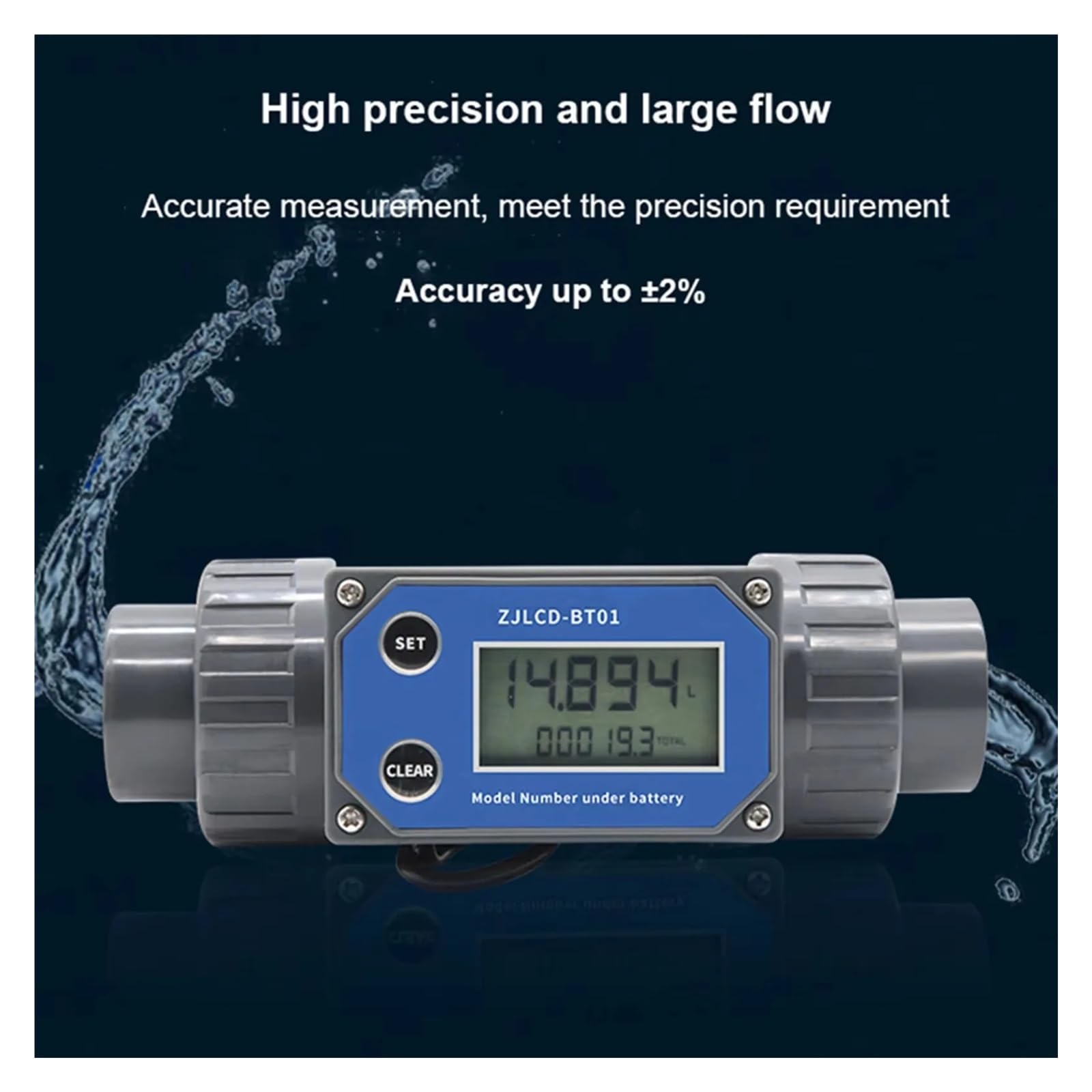 Sensor de flujo de agua, Medidor de flujo con pantalla digital DN15-DN80 de alta precisión, alimentado por batería, for agua y combustible.(DN80)
