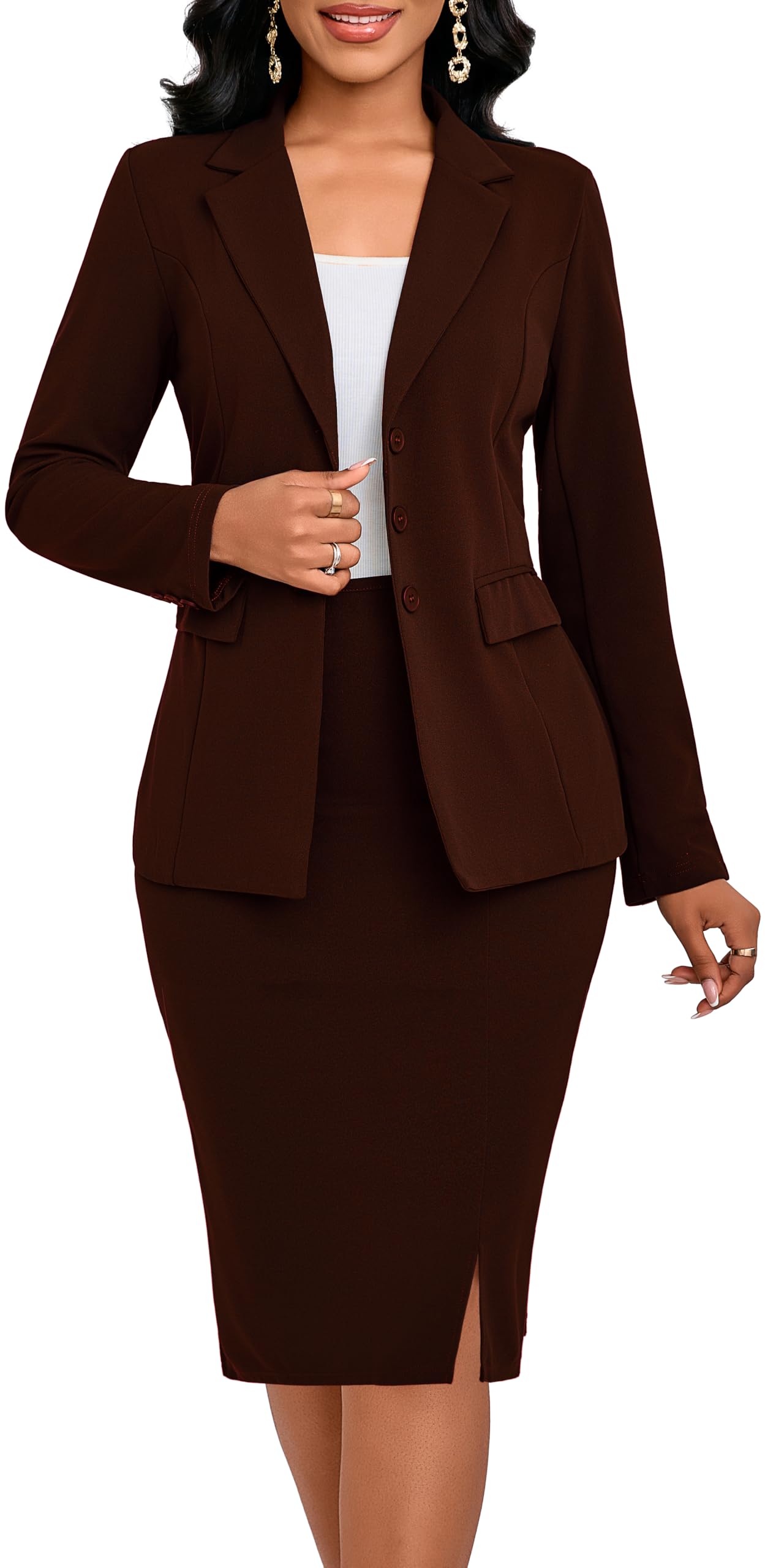 sxclub Women Two Piece Business Suit Elegant Blazer Jacket and Skirt Work Formal Office Wear-picture-29