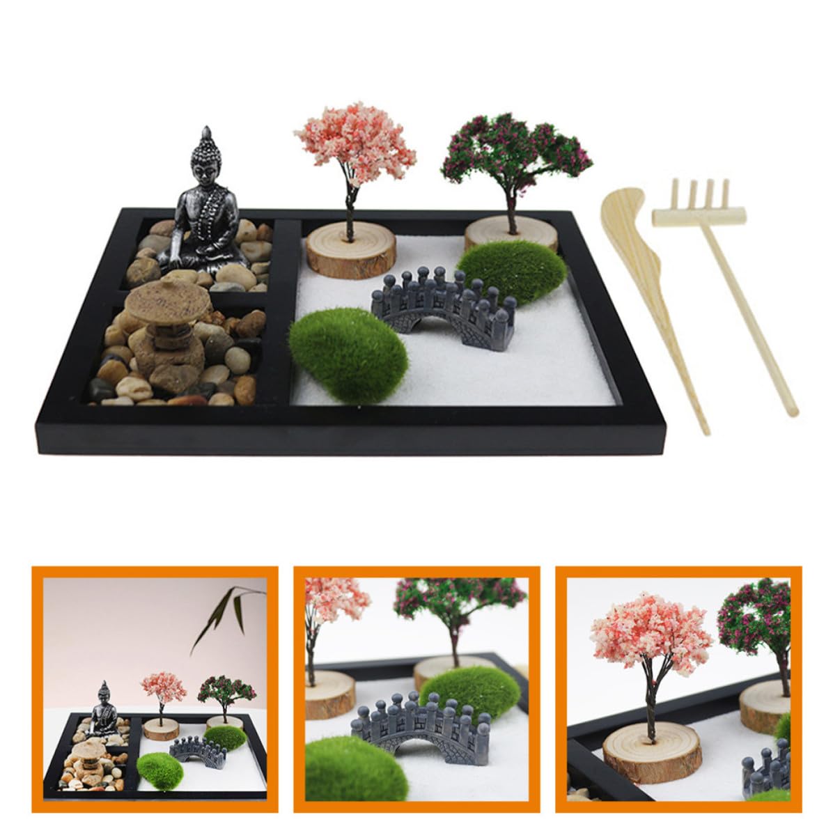 Adorno de Mesa de Arena Negro de Tablero Compacto Estilo Japonés