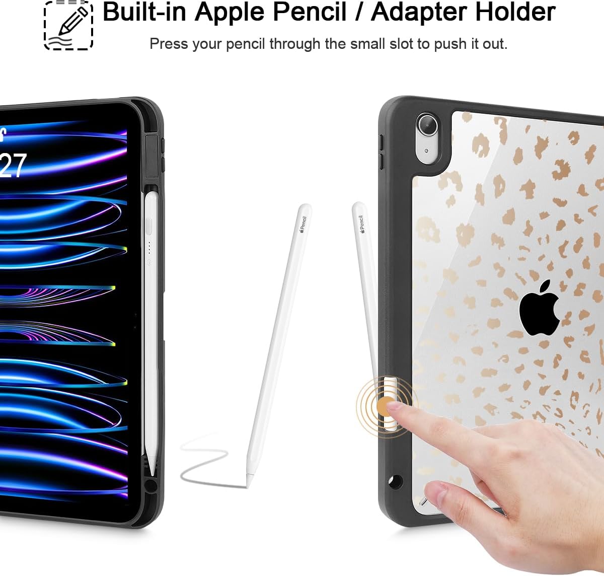 May Chen for iPad (A16) 11th Generation Case 11 Inch 2025, iPad 10th Gen Case 2022 10.9 inch, Built-in Pencil Holder with Shockproof Cover Clear Transparent Back Shell Auto Wake/Sleep, Leopard Print