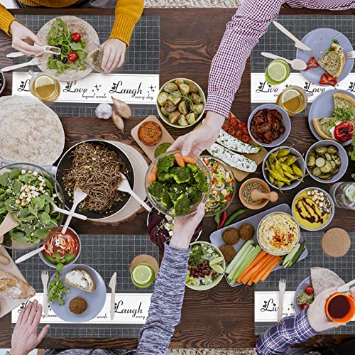 White Live Love Laugh Words Placemats Set Of 6 For Dining Table, Pvc Washable Table Mats, Farmhouse Grey Plaid Place Mats Indoor Outdoor, Non Slip Woven Placemats For Kitchen Restaurant Party Décor #TOP4