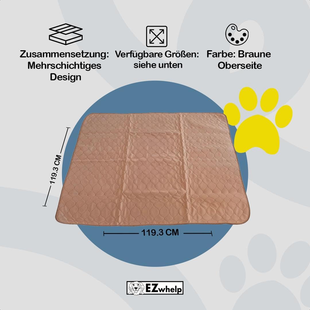 EZwhelp Wiederverwendbare Inkontinenzunterlage Waschbar für Hunde | Wasserfeste PIPI Matten für Hunde | Welpen Zubehör | Hundebett | Trikot-Rückseite | Hundezubehör | 119x119 cm