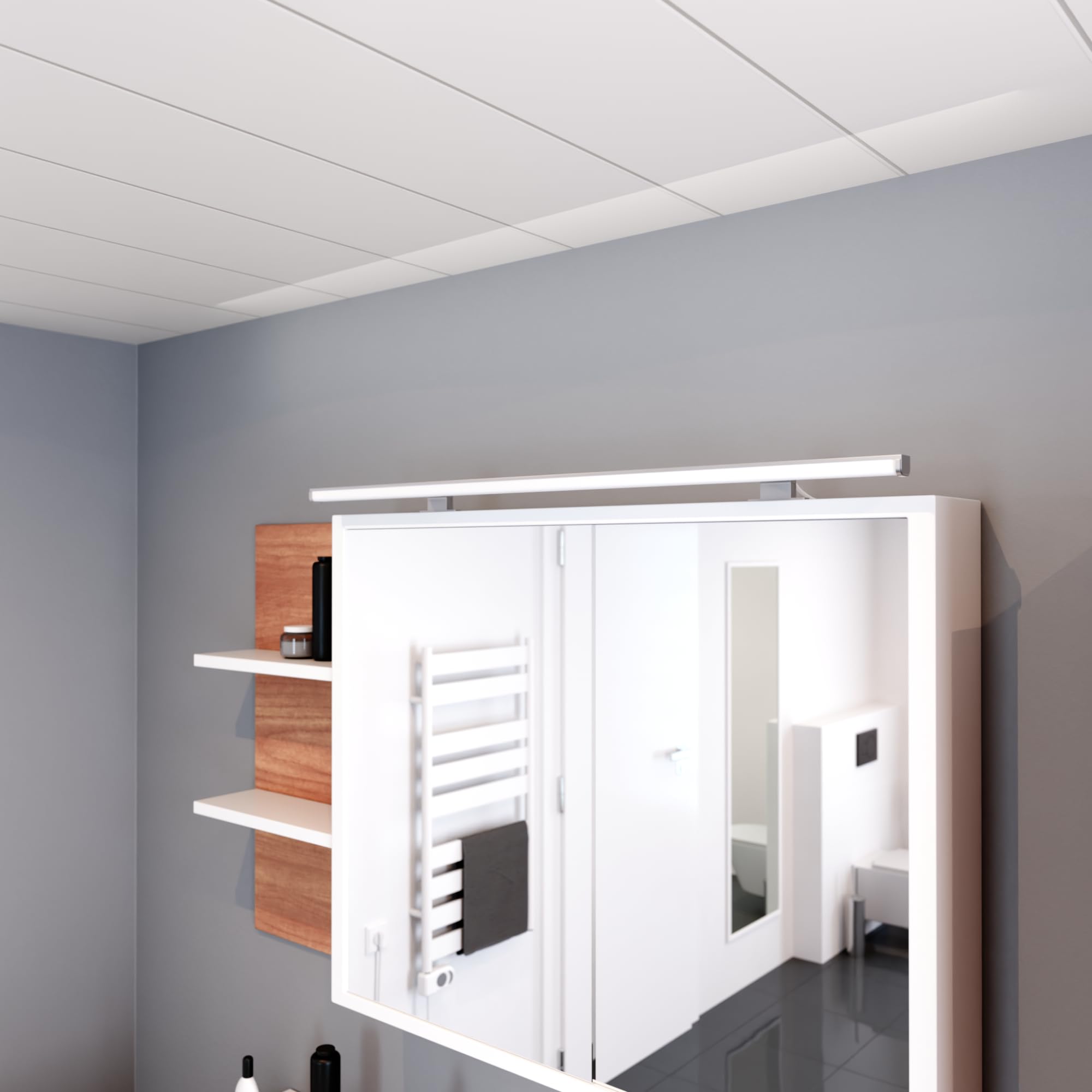 kalb Lumenia, LED Spiegelleuchte, LED Badezimmerleuchte, 100cm Spiegellampe, IP44, chrom, Spiegel & Schrankmontage, energiesparend, blendfrei, 230VAC, zwei Montagefüße, extra stabil (Neutralweiß)