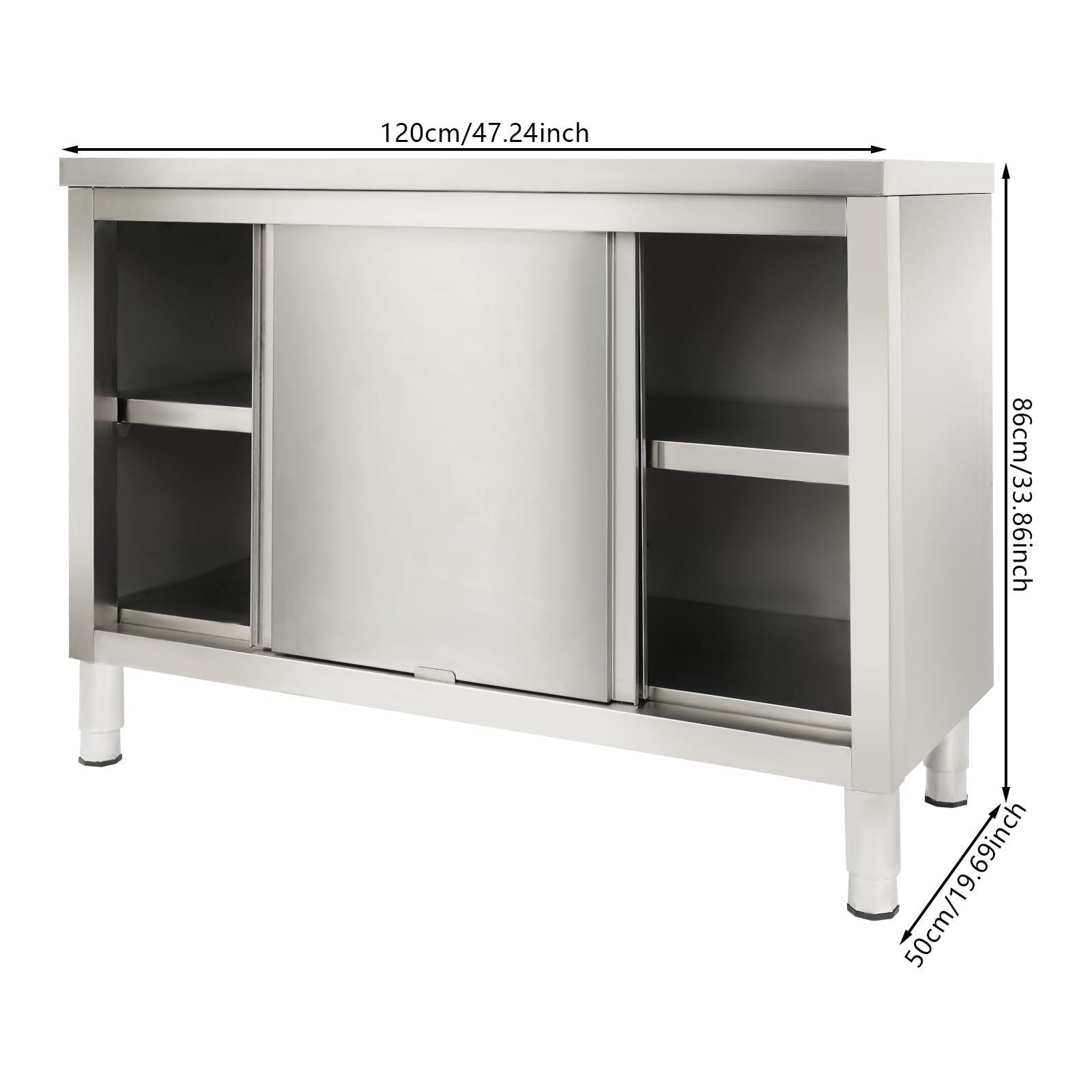 armario de trabajo con puertas correderas, mesa de trabajo de acero inoxidable, gabinete de trabajo de cocina, gabinete de acero inoxidable independiente, mesa de acero inoxidable para cocina