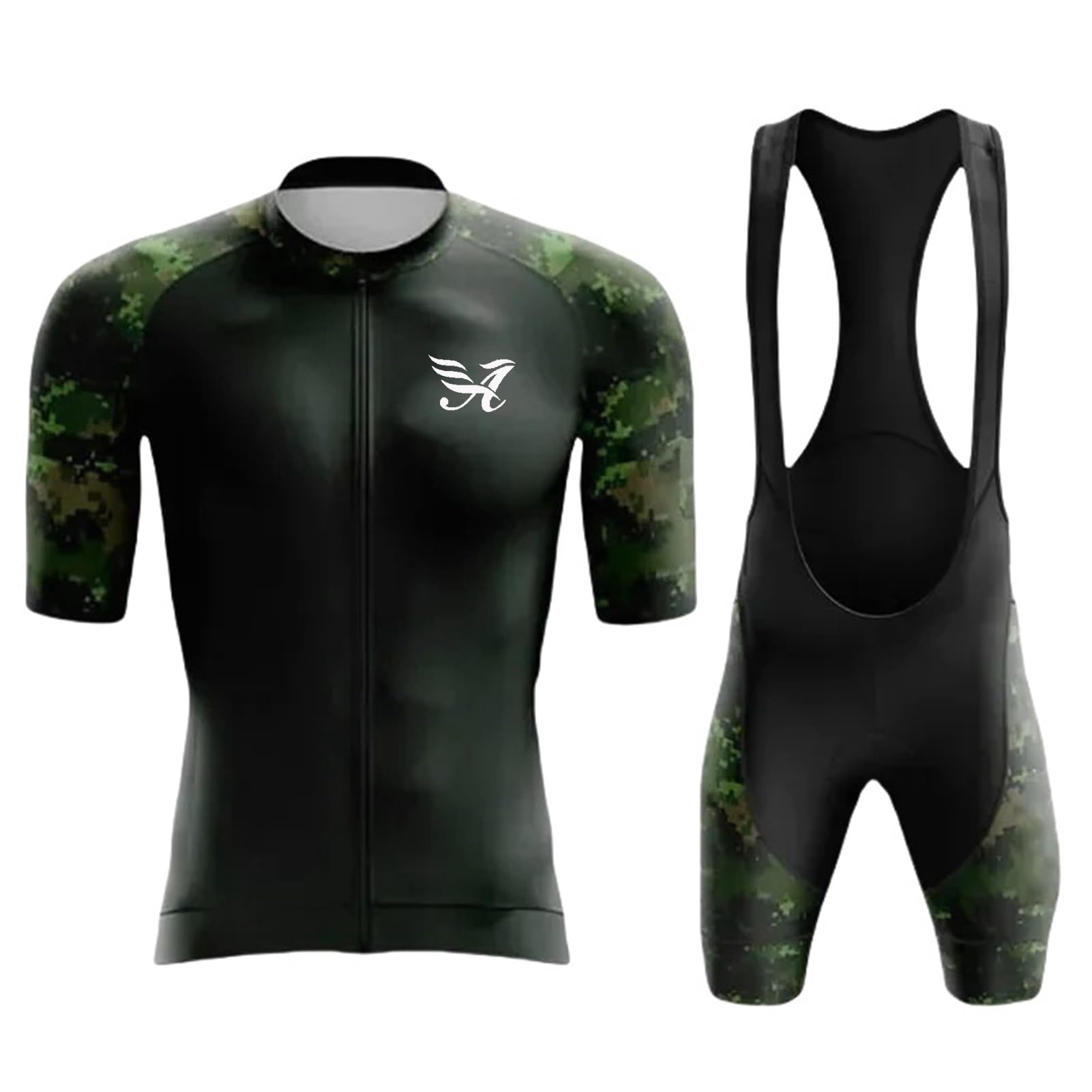 Set di Maglia da Ciclismo da Uomo, Completo Ciclismo Estivo Abbigliamento Camicia Sportiva da Ciclismo + Pantaloncini Imbottiti in Gel 19D, Traspirante, ad Asciugatura Rapida