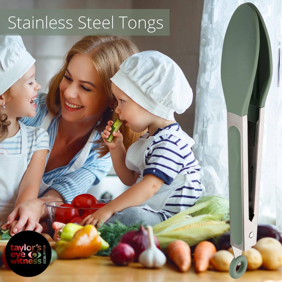 Taylors Eye Witness Large Steel Sage Silicone Tongs, Dishwasher Safe. Sturdy Build - Image 2