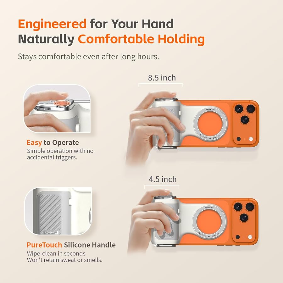 COMITOK MOCA - iPhone Camera Grip - for Native Camera Control with Removable Remote & Built-in Keychain, Magnetic Phone Camera Grip No Need App Support iOS26/17/18, Fun Shot Magnetic Grip with 1/4 Nut - image 4