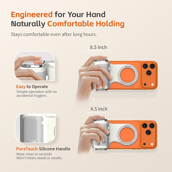 COMITOK MOCA - iPhone Camera Grip - for Native Camera Control with Removable Remote & Built-in Keychain, Magnetic Phone Camera Grip No Need App Support iOS26/17/18, Fun Shot Magnetic Grip with 1/4 Nut