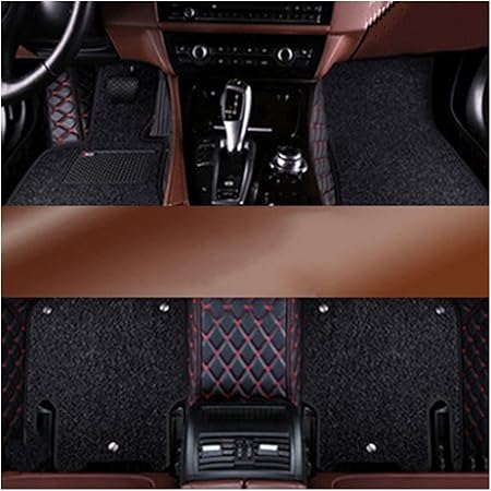Amazon 車のフロアマット二重層ワイヤーループカーペットインテリアカスタムプロテクトレザーラグ 為に トヨタ 為に アバロン19 Color Black Red フロアマット 車 バイク