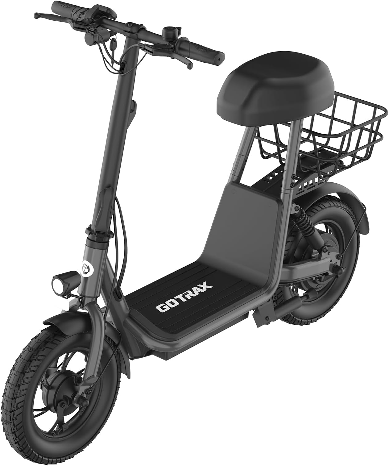 Gotrax A5 Electric Scooter w/Seat for 13+, 12" Pneumatic Tire, Max 15.5 Miles &15.5 Mph Power by 400W Motor, Dual Rear Shock Absorber &Dual Brake, Comfortable Wider Seat & Carry Basket & Hook, Black