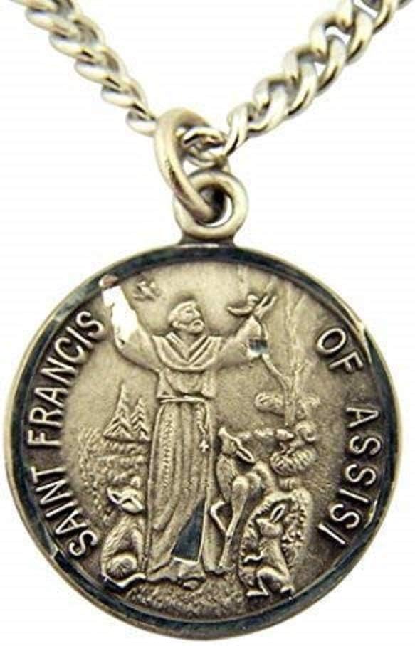 Religious Gifts Pewter Saint Francis of Assisi Medal with Bright Cut Accents, 7/8 Inch
