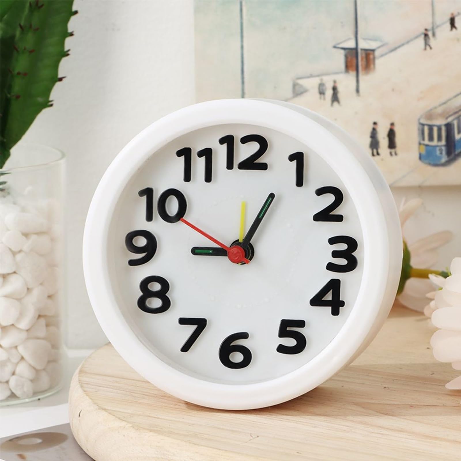 Despertador, Reloj Despertador silencioso de Cuarzo con números a Pilas for(White)