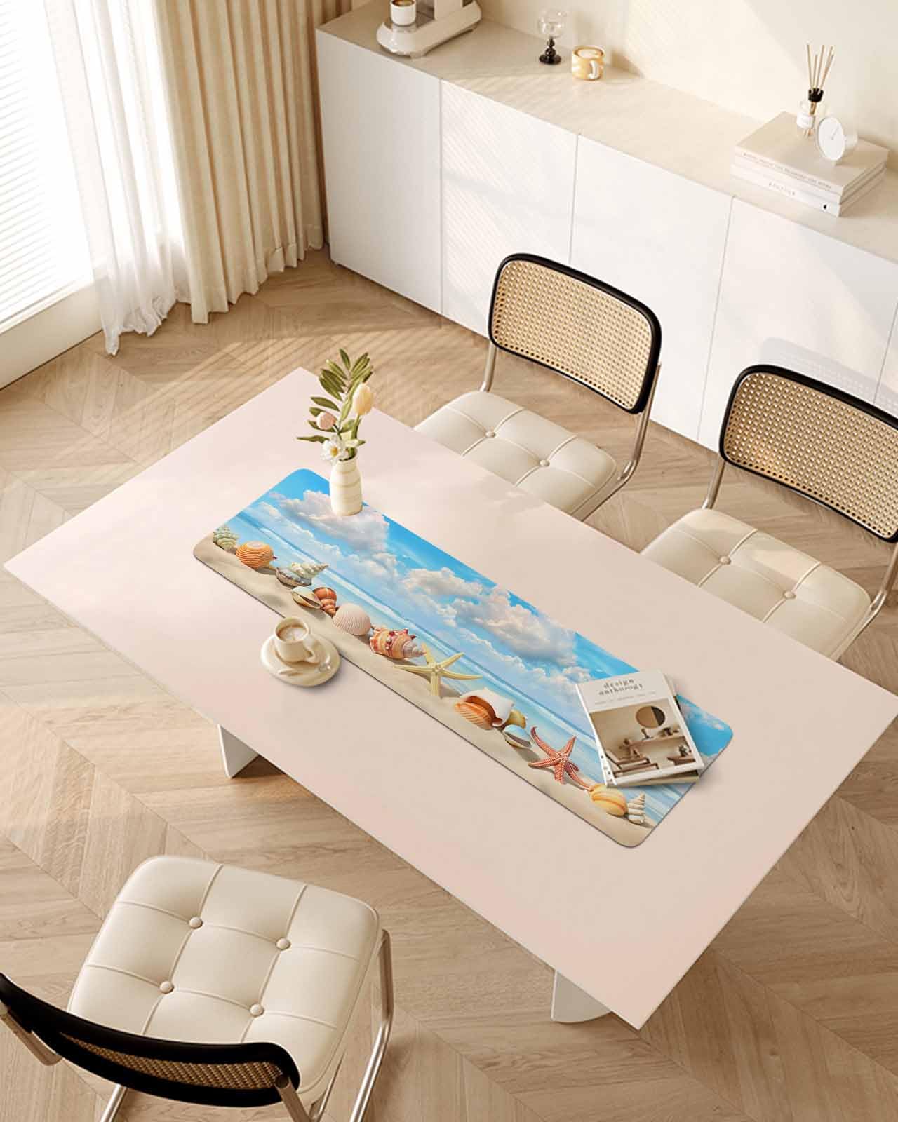 Debedcor Heat Proof Table Pads Waterproof Decorative, Summer Beach Non-Slip Table Countertop Protector, Coastal Conch Ocean Shell Insulation Mat for Kitchen Room, 40 x 12 Inches