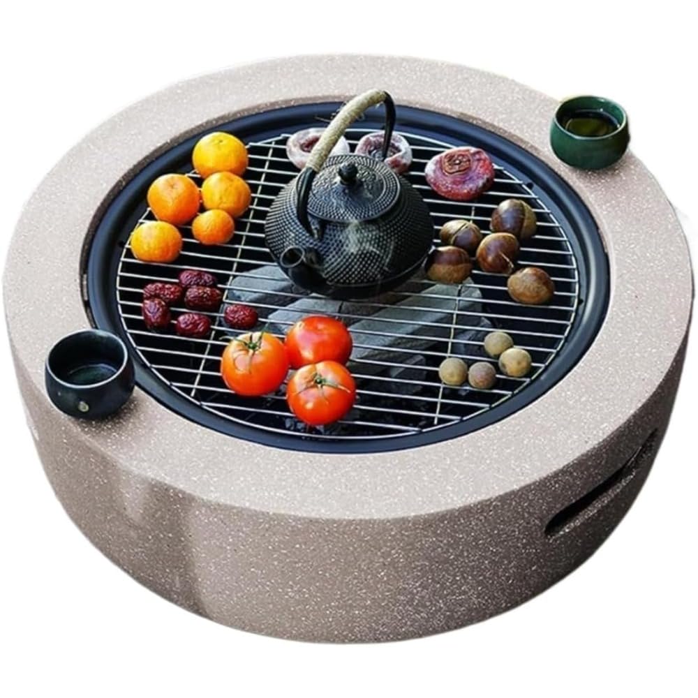 囲炉裏EnergyDeer茶を煮る火鉢 セット 家庭用室内器具 フルセット 冬用 庭用 バーベキュー テーブル鉢 暖房 用サツマイモ・栗・肉串焼き (Sサイズ43.6cm,A)