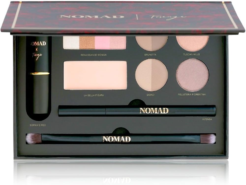 NOMAD x Florence All-In-One Makeup Palette with Lipstick, Eyeliner, Bronzer, Brow Wax, Brow Powders, Eyeshadows & Brush
