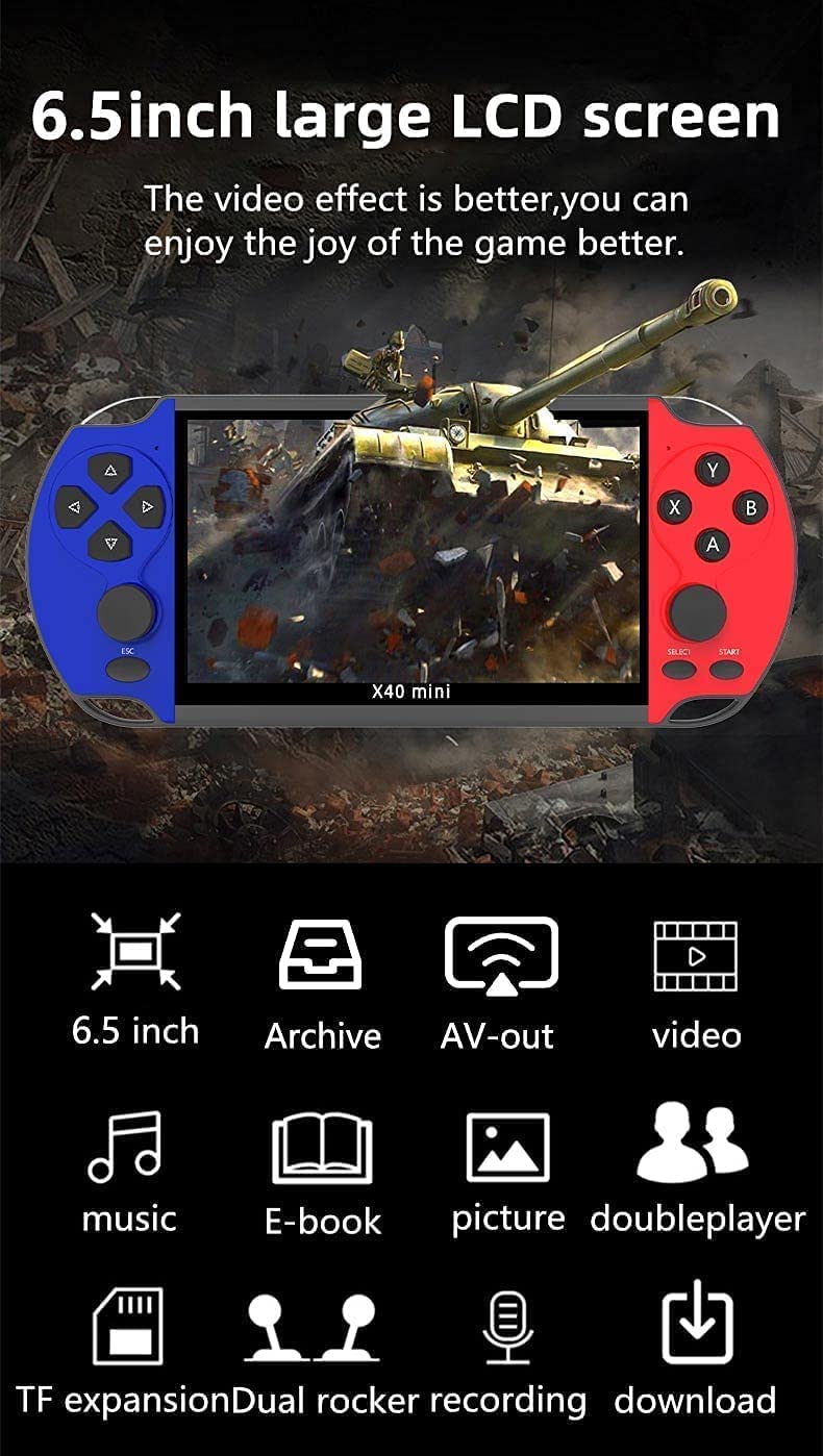 CHROX Console per Videogiochi A Doppio Giocatore con Maniglia Wireless da 6,5 Pollici Giochi 9100 Incorporati, Sistema di Gioco Portatile per Simulatori, Regalo di Natale per Bambini