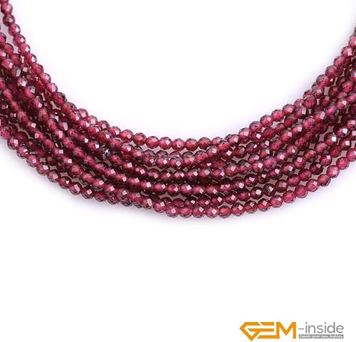 Miniatura 3 de GEM-Inside - Cuentas sueltas de piedra redonda facetada de granate rojo natural de 0.079 pulgadas (0.079 in), energía de cristal para fabricación de
