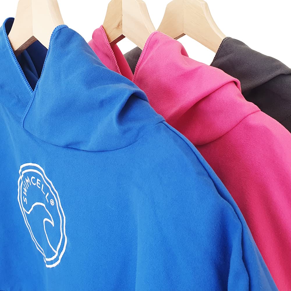 SwimCell Accappatoio in microfibra per donne, uomini e bambini, leggero e ad asciugatura rapida, asciugamano da surf con cappuccio e tasca, si apre in un grande telo mare