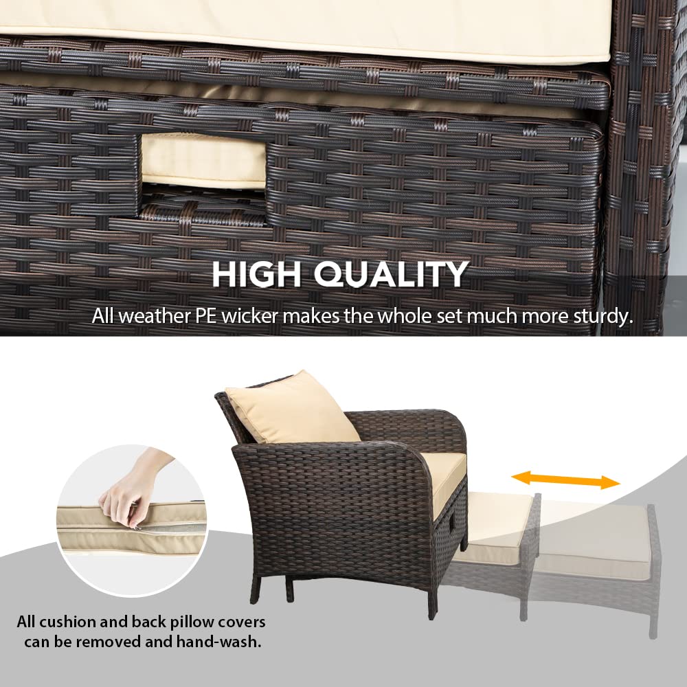 LeveLeve Balcony Furniture 5 Piece Patio Conversation Set, PE Wicker