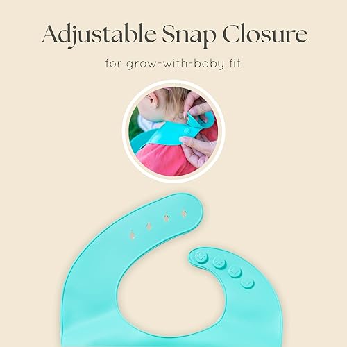 Miniatura 4 de Dodo Babies Juego de baberos de silicona  2 baberos de silicona de grado alimenticio suaves sin BPA en azul y verde  Fácil de limpiar, bolsillos