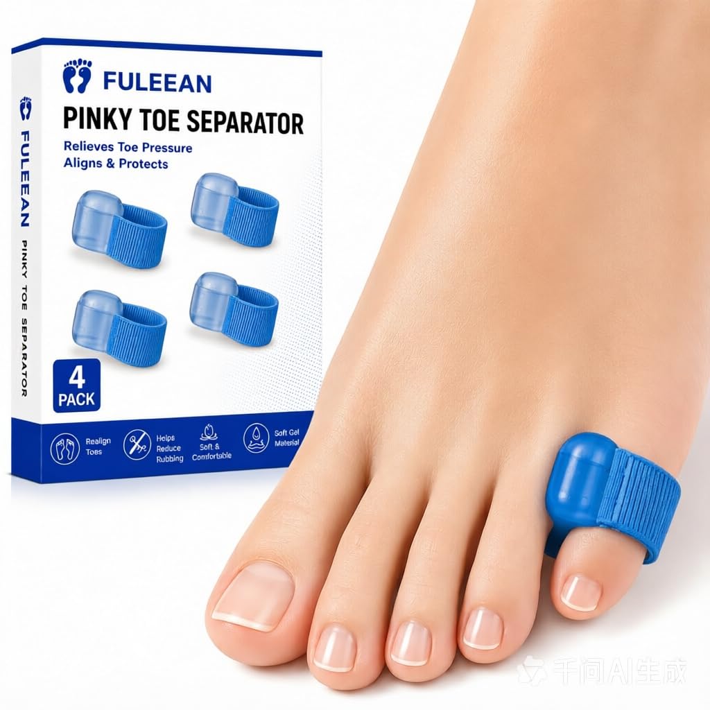 Pinky Toe Separator for Women & Men – Ergonomic Gel Toe Spacer (S/M/L) – Soft Crystal Silicone for Pinky Toe Relief, Foot Alignment & Comfortable Daily Wear – 4-Pack