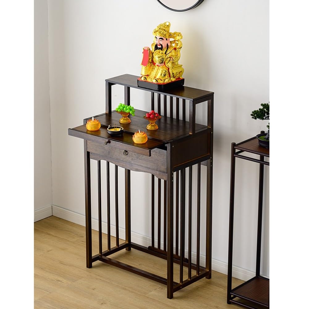 Tavolo da Altare in Legno massello for casa Moderna Meditazione | Consolle con cassetto(Natural,Piccolo)