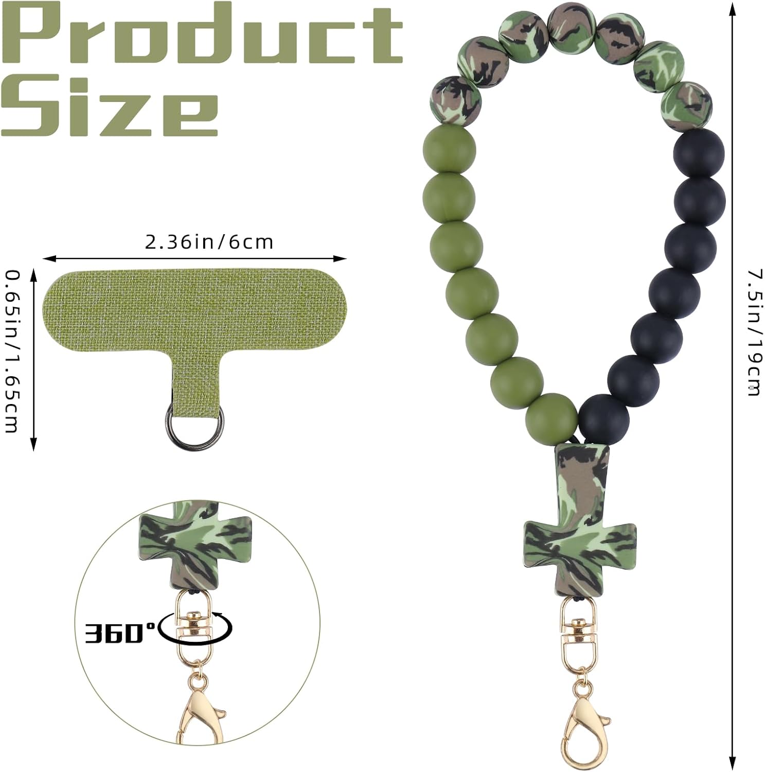 BEEFLYING Silicone Beaded Phone Wrist Strap with Cross, Cellphone Lanyard with Tether Tab, Elastic Hands-Free Bracelet - Image 2