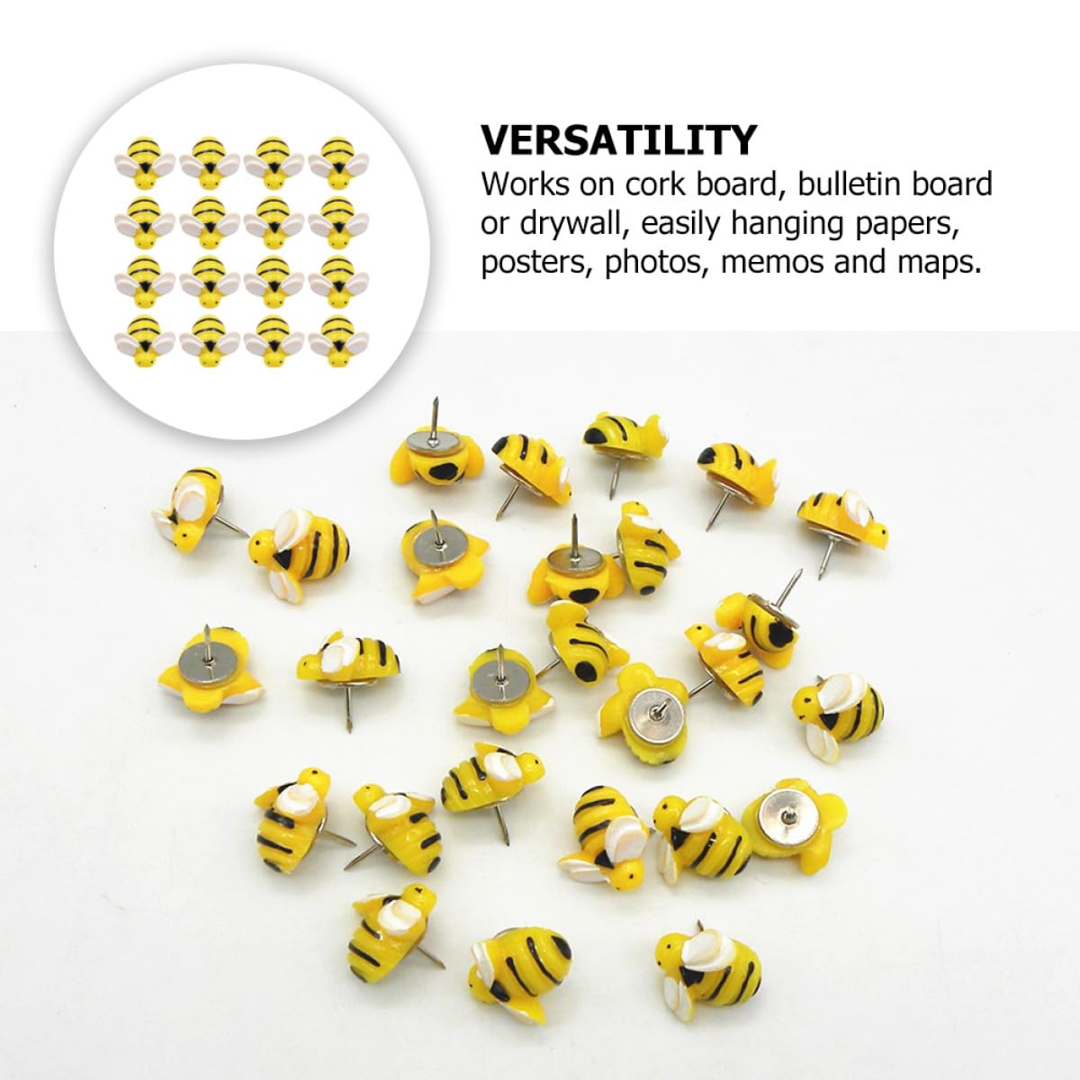 BETOOKY Chinchetas Caja de 60 Unidades Forma de Abeja Amarilla Pequeñas de Resina Creativas y Fáciles de Remover para Decoracion Colegio y Hogar