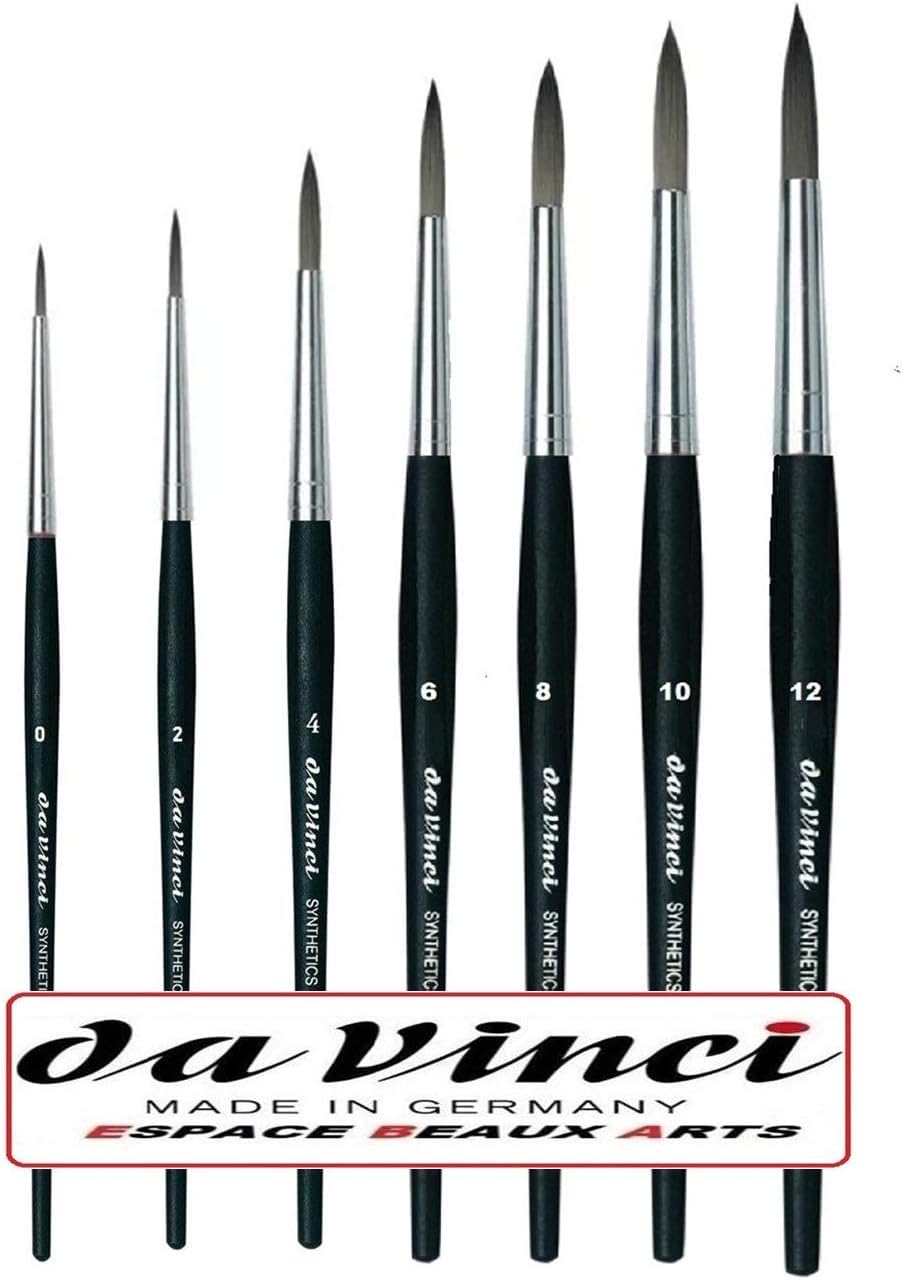 Da Vinci Serie 373 (3373) Set 7 Pinsel Rund Synthetik Grau 0,2,4,6,8,10,12 für Ölgemälde Acryl Gouache und Aquarell