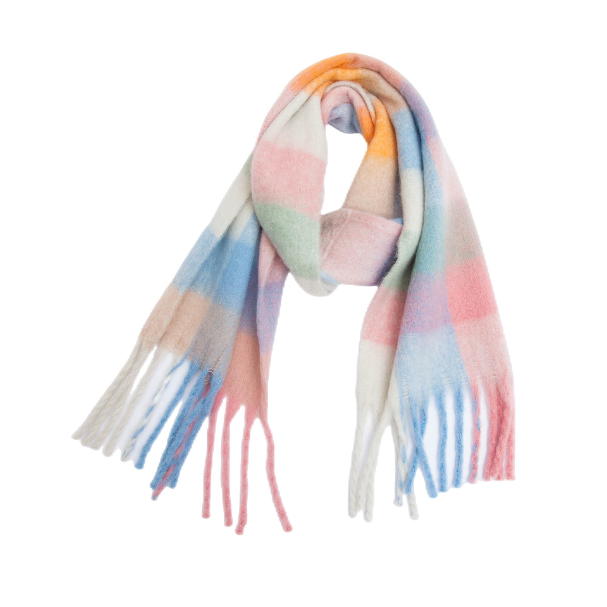 SHOHOKU Large Chunky Plaid Scarf Coloured Checked Oversized Scarf Tassel Soft Fall Winter Thick Warm Shawl Women