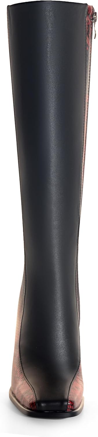 ANN CREEK Knee High Boots for Women Chunky Heels Women’s Heeled Tall Boots Square Toe Two-Tone Long Boot