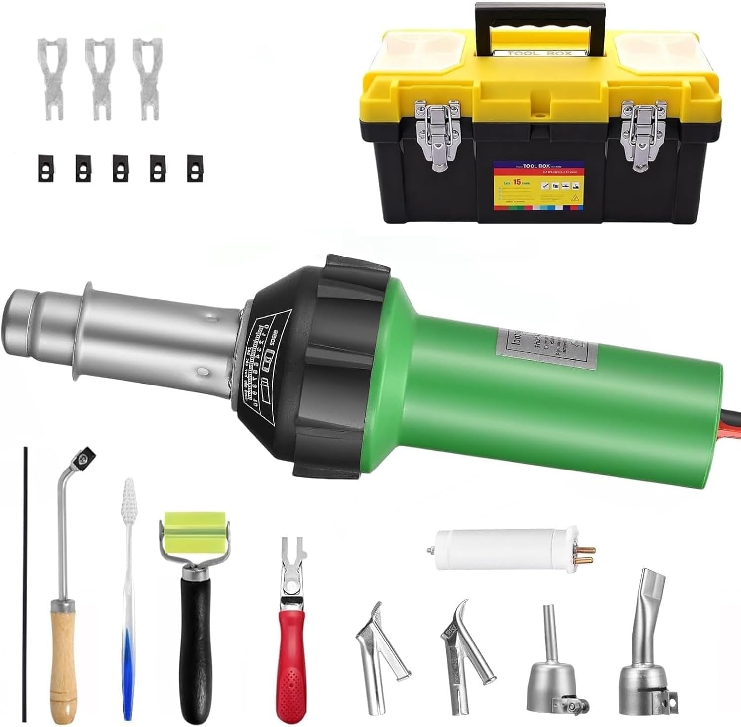 Hot Air Gun 1600W Plastic Welder Tool 20℃- 600℃ Floor Welder Variable Temperature Control 21 Pieces Hot Air Gun Kit Handheld Plastic Welder DIY Stripping Paint,Shrinking PVC,Home Improvemen