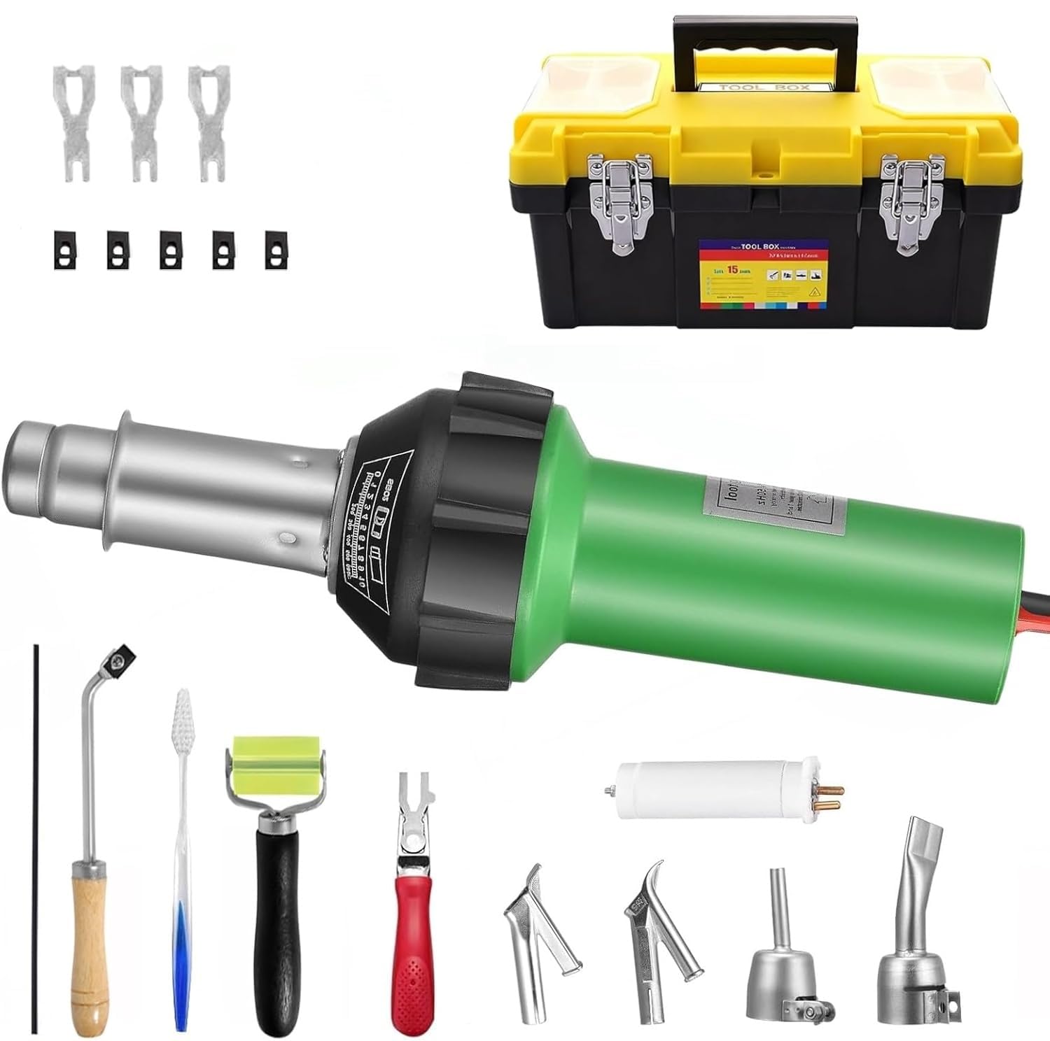 Yabumak Hot Air Gun 1600W Plastic Welder Tool 20℃- 600℃ Floor Welder Variable Temperature Control 21 Pieces Hot Air Gun Kit Handheld Plastic Welder DIY Stripping Paint,Shrinking PVC,Home Improvemen