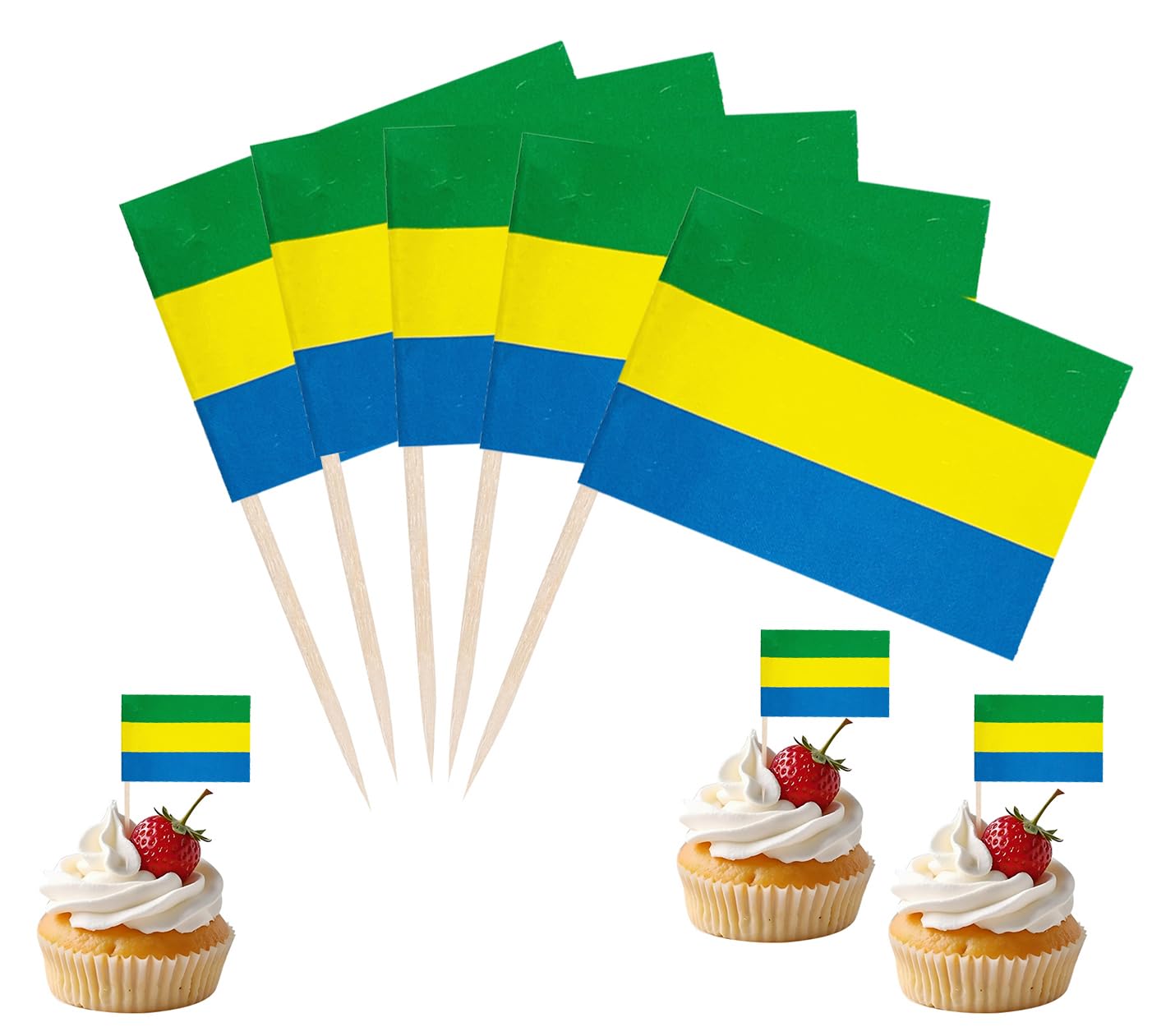 JBSJBS Gabon Flag Gabon Cupcake Topper Flags Banner Mini Small Gabonese Toothpick Stick Flags Cake Party Festival Theme Decorations(100Pcs) โ image 1