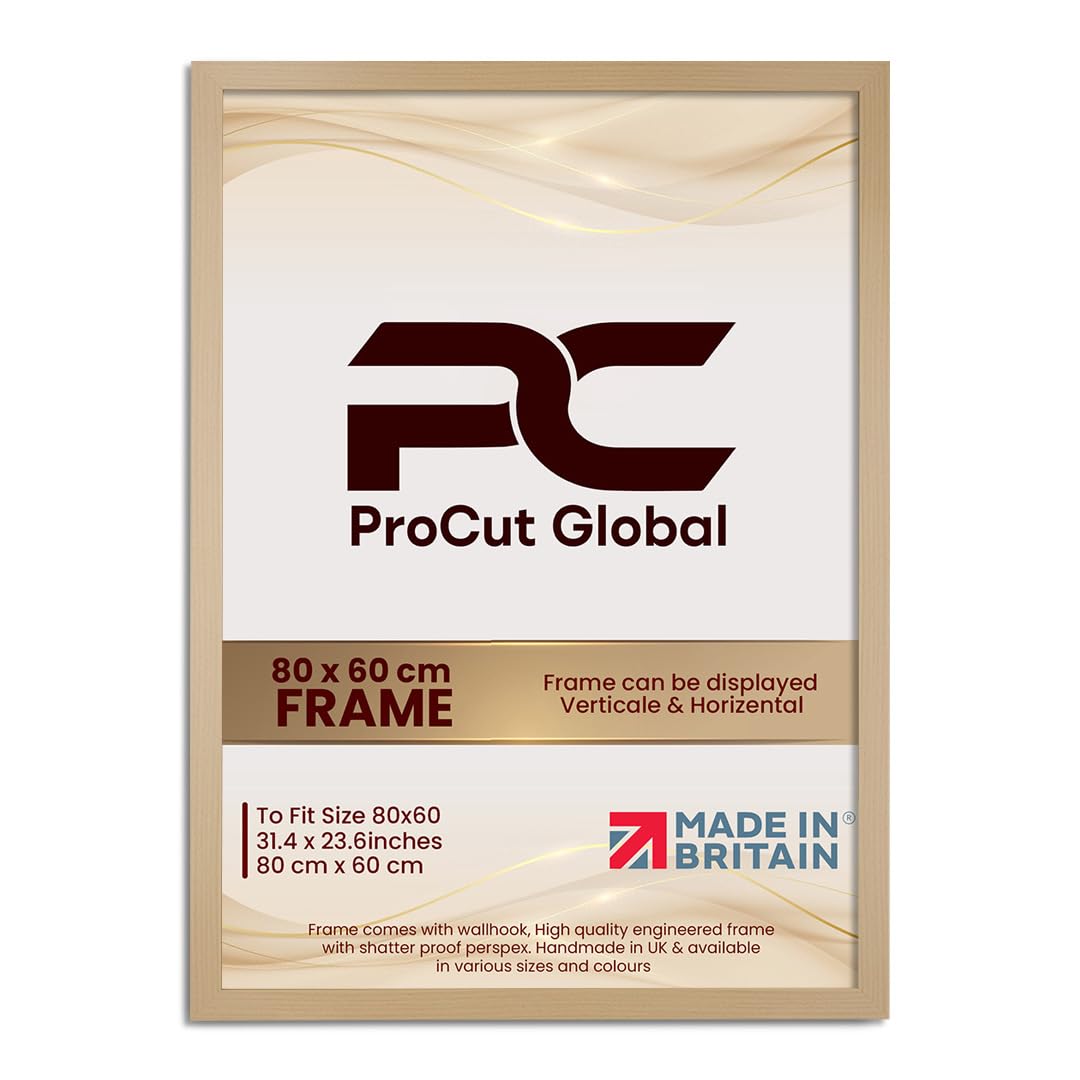 Procut Global 80X60CM Country Pine Picture Frames - Modern Wooden Photo Frame with Shatterproof Perspex for Wall or Tabletop - Perfect for Posters, Certificates, Prints - Sizes & Colors Available — image 1