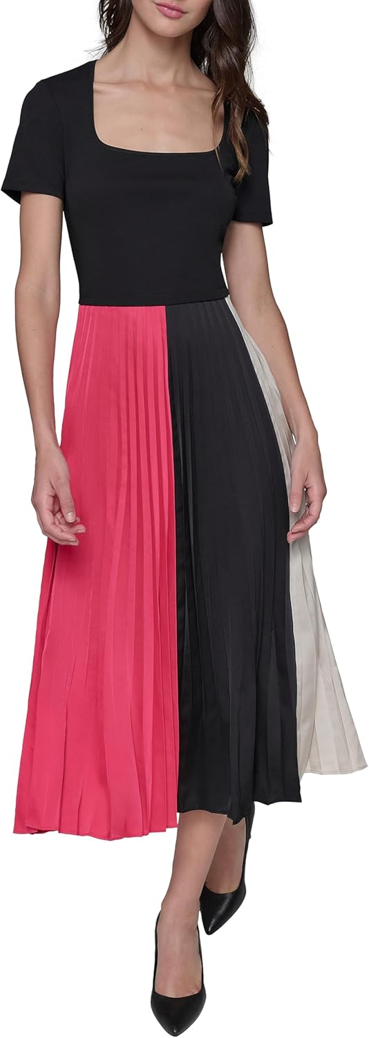 KARL LAGERFELD Women's Colorblock Sleeveless Fun Midi Dress