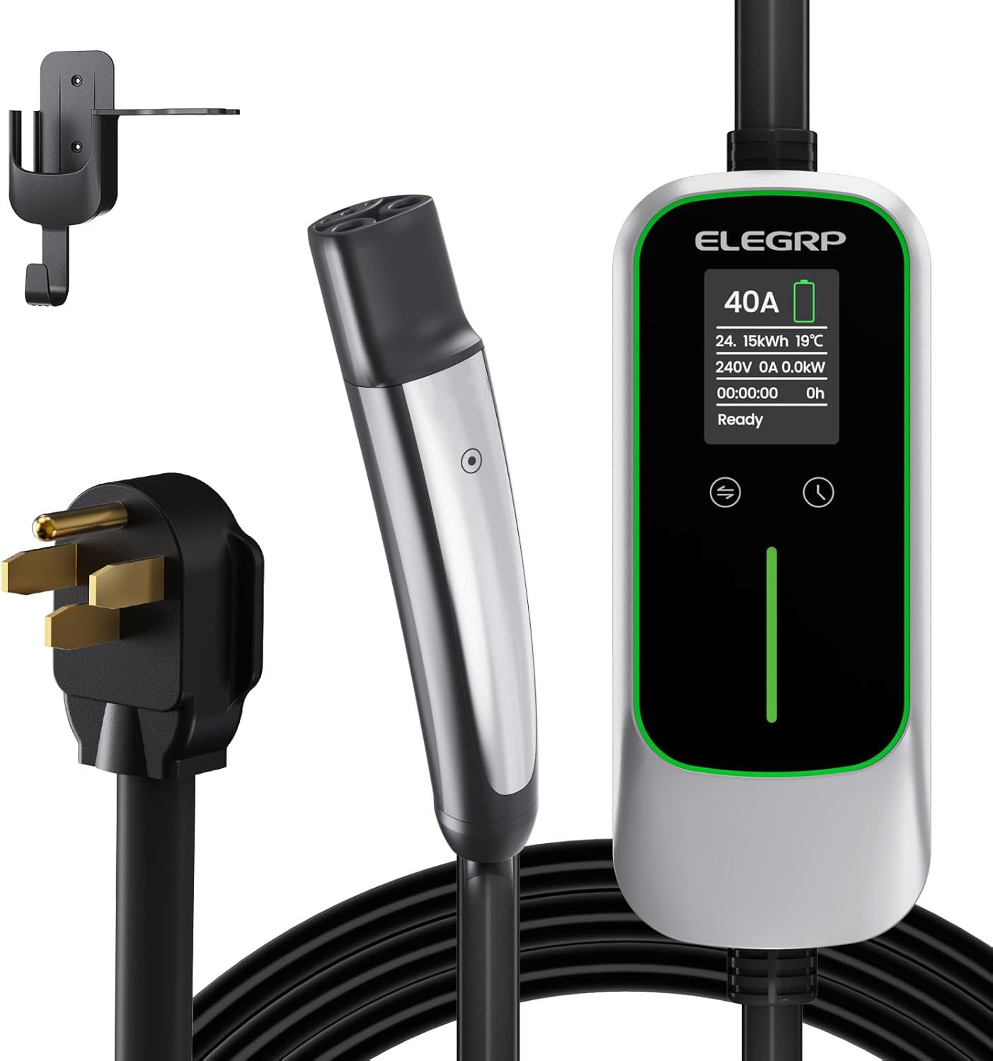 ELEGRP Tesla Level 2 EV Charger, 40A ETL Certified 9.6kW NACS Home & Wall Electric Car Charger with NEMA 14-50 Plug, PBE & LCR Tech, 25FT Cable for Tesla Model Y/3/X/S
