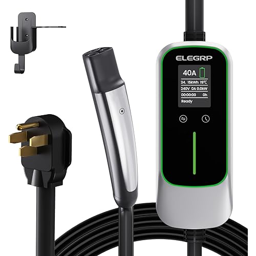 ELEGRP Tesla Level 2 EV Charger, 40A ETL Certified 9.6kW NACS Home & Wall Electric Car Charger with NEMA 14-50 Plug, PBE & LCR Tech, 25FT Cable for Tesla Model Y/3/X/S