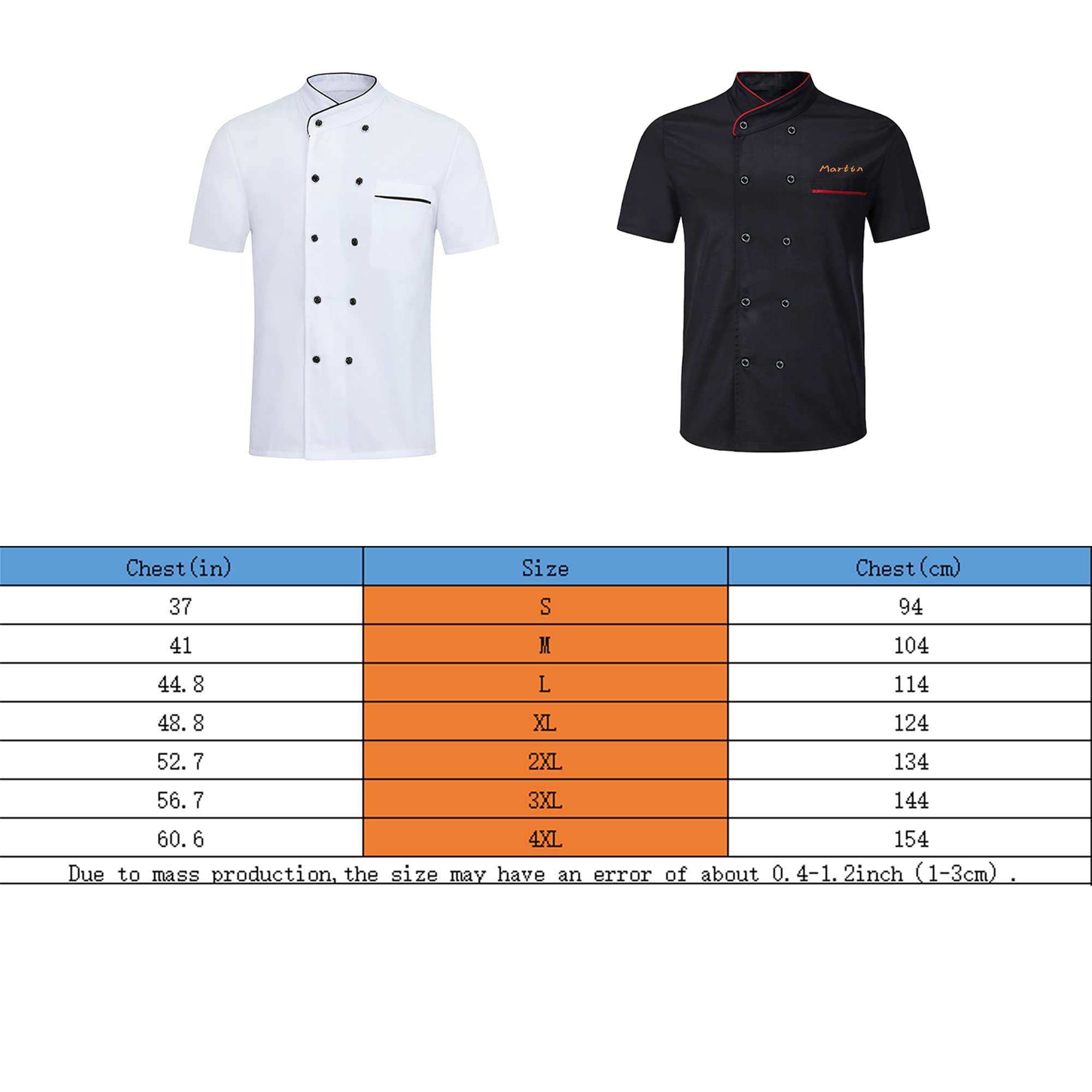 Veste de chef personnalisée avec nom brodé, veste de chef à manches courtes personnalisée pour hommes et femmes, uniforme de cuisine professionnel